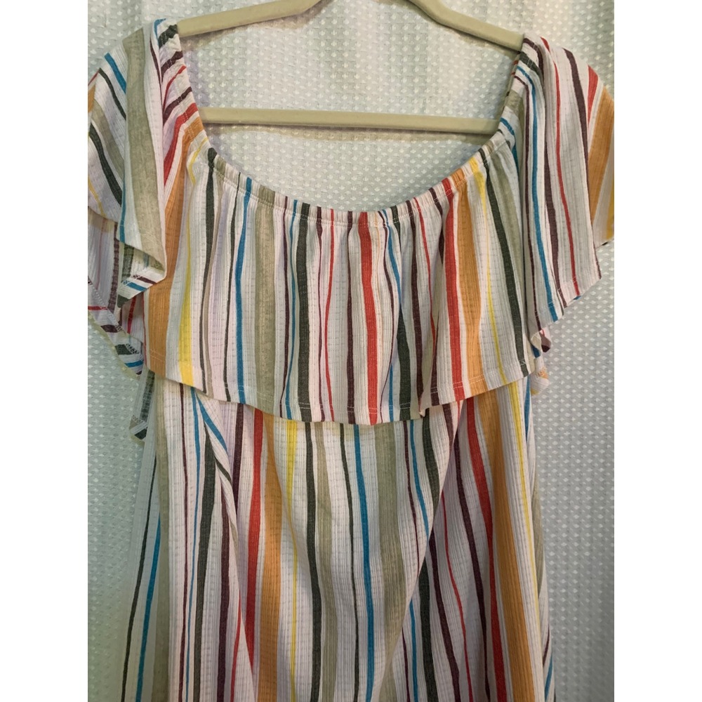 Torrid Womens Size 0 Multi Color Vertical Stripe Off Shoulder Ruffle Knit Top L - Picture 6 of 7